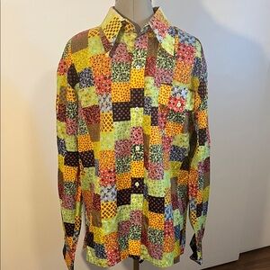 VINTAGE Scandia Colorful Patchwork Men's Nylon Casual Shirt